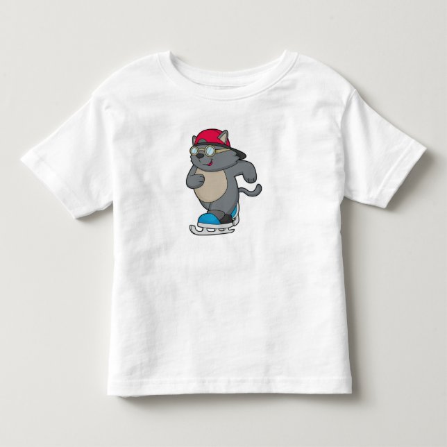 Katze als Eis-Skater mit Eis-Skaten Kleinkind T-shirt (Vorderseite)