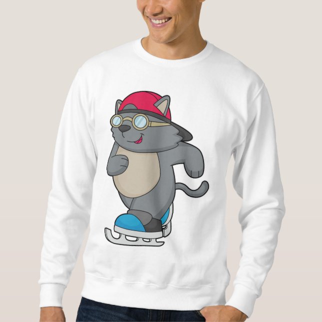 Katze als Eis-Skater mit Eis-Skaten Sweatshirt (Vorderseite)