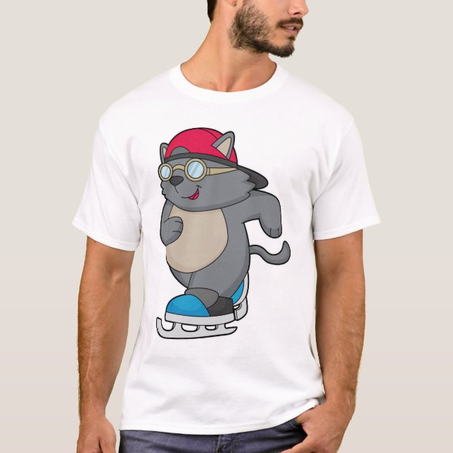 Katze als Eis-Skater mit Eis-Skaten T-Shirt (Vorderseite)