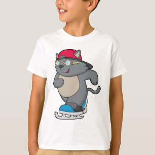 Katze als Eis-Skater mit Eis-Skaten T-Shirt