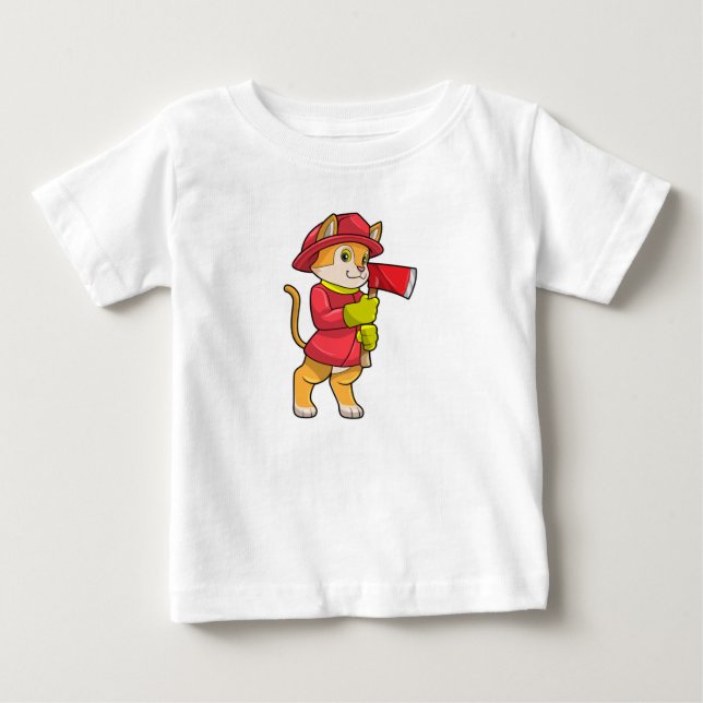 Katze als Feuerwehrmann mit Ax Baby T-shirt (Vorderseite)