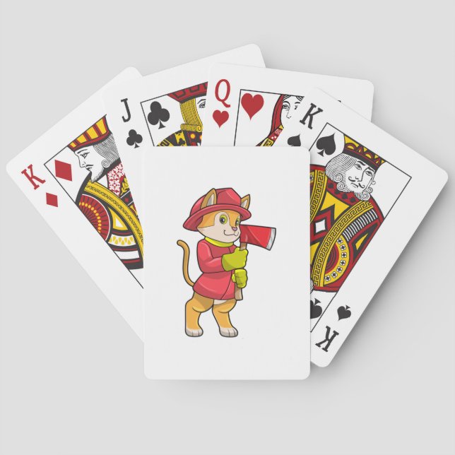 Katze als Feuerwehrmann mit Ax Spielkarten (Rückseite)