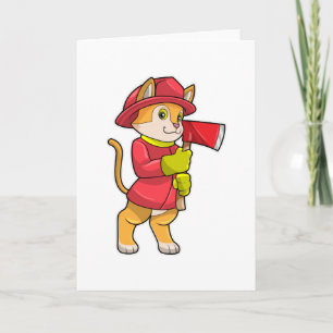 Katze als Feuerwehrmann mit Axt Karte