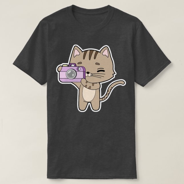 Katze als Fotograf mit Kamera T-Shirt (Design vorne)