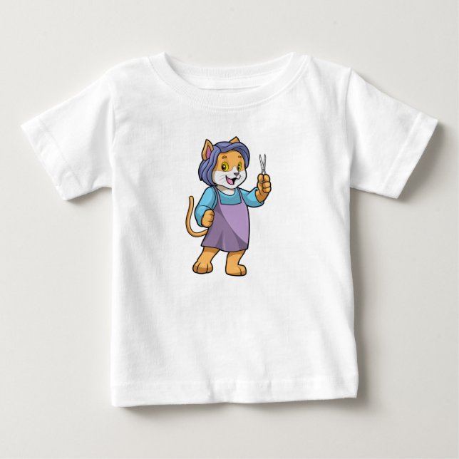 Katze als Friseur mit Schere Baby T-shirt (Vorderseite)