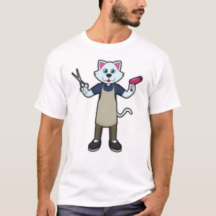 Katze als Friseur mit Schere & Haartrockner T-Shirt