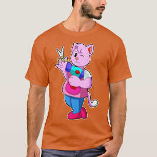 Katze als Friseur mit Schere Haartrockner T-Shirt