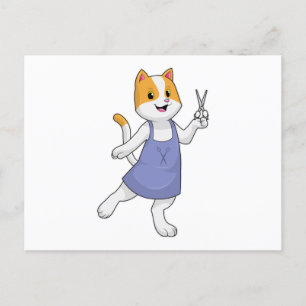 Katze als Friseur mit Schere Postkarte