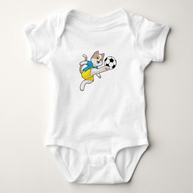 Katze als Fußballspieler mit Fußball Baby Strampler (Vorderseite)