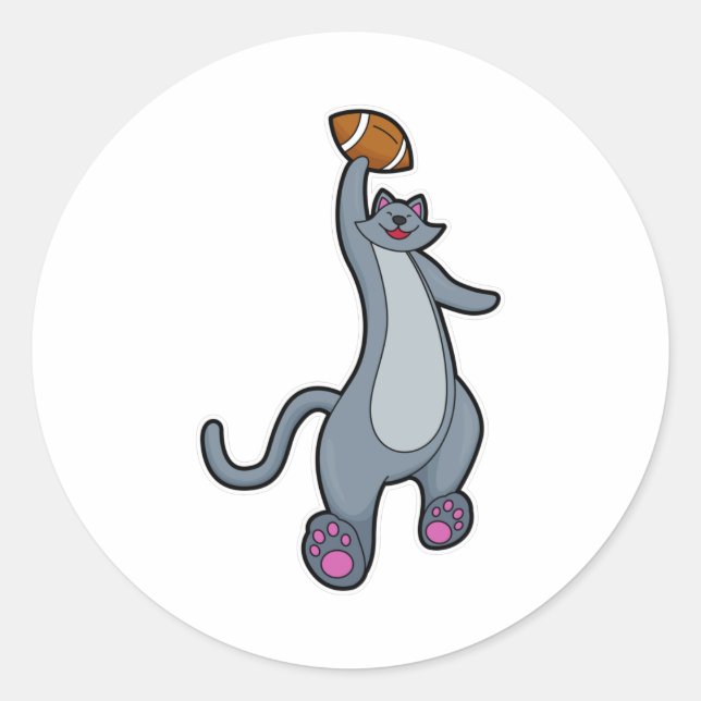 Katze als Fußballspieler mit Fußball Runder Aufkleber (Vorderseite)