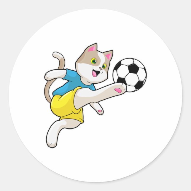 Katze als Fußballspieler mit Fußball Runder Aufkleber (Vorderseite)
