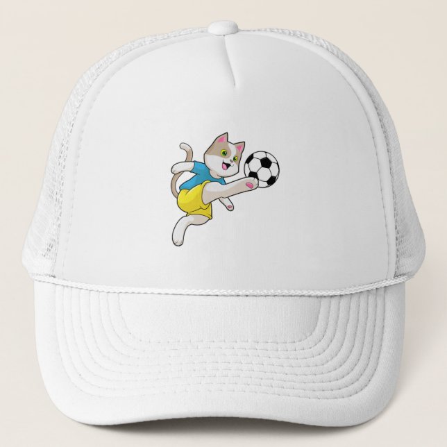 Katze als Fußballspieler mit Fußball Truckerkappe (Vorderseite)
