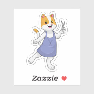 Katze als Haarstylistin mit Schere Aufkleber