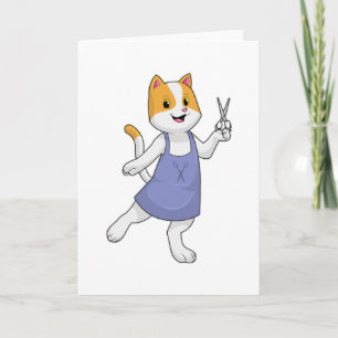 Katze als Hairstylist mit Schere Karte