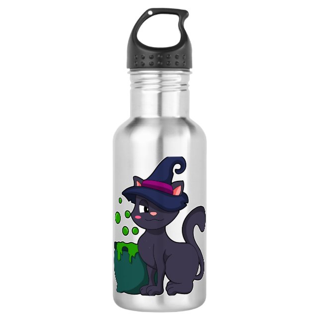 Katze als Hexe mit Cauldron Edelstahlflasche (Vorderseite)