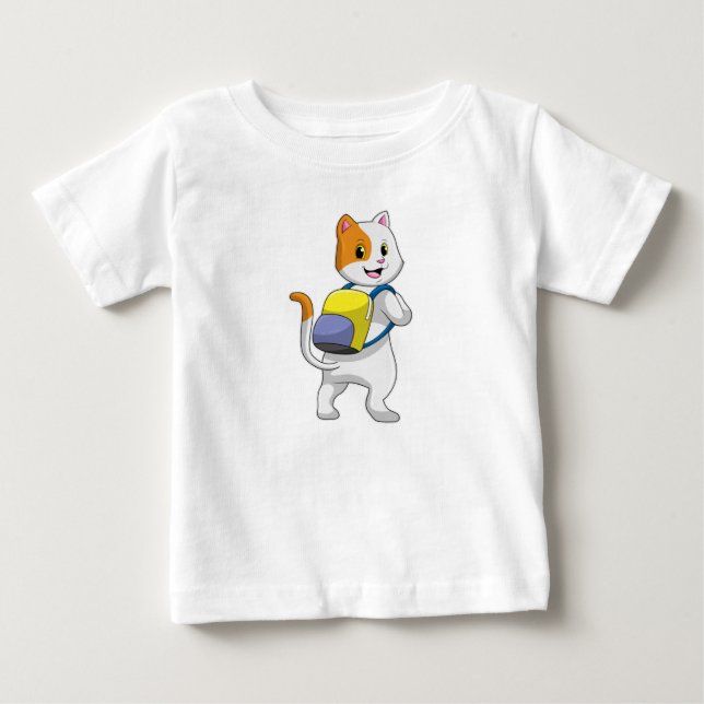 Katze als Hiker mit Rucksack Baby T-shirt (Vorderseite)