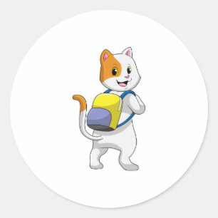 Katze als Hiker mit Rucksack Runder Aufkleber