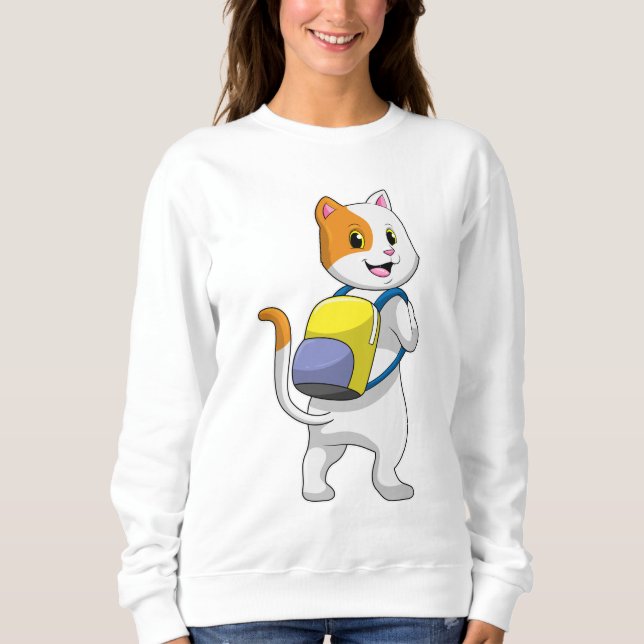 Katze als Hiker mit Rucksack Sweatshirt (Vorderseite)