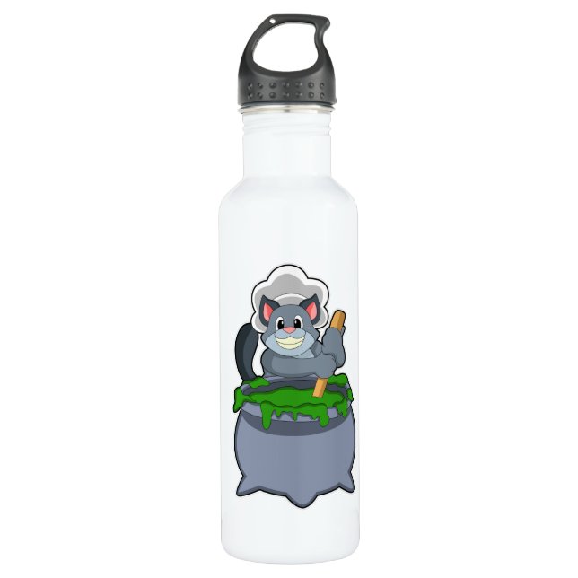 Katze als Koch mit Zaubertrank Edelstahlflasche (Vorderseite)