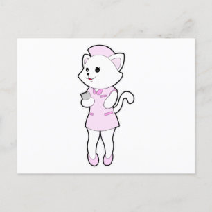 Katze als Krankenschwester mit Notizblock Postkarte