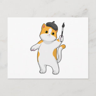 Katze als Maler mit Pinsel Postkarte