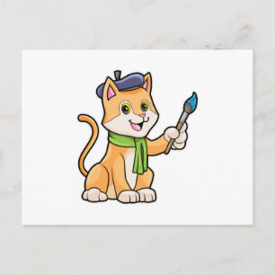 Katze als Maler mit Pinsel & Schal Postkarte