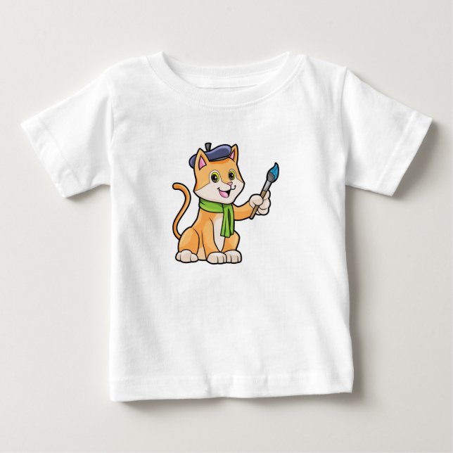 Katze als Maler mit Pinsel und Karpfen Baby T-shirt (Vorderseite)