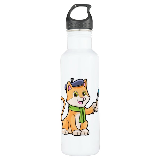 Katze als Maler mit Pinsel und Karpfen Edelstahlflasche (Vorderseite)
