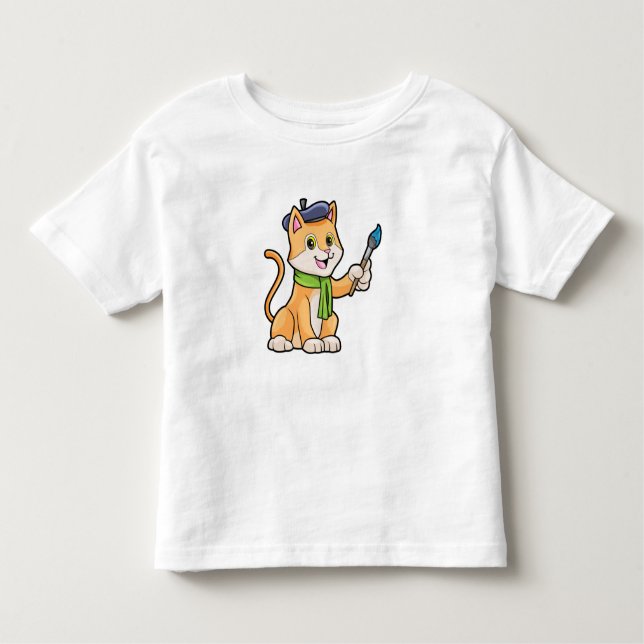 Katze als Maler mit Pinsel und Karpfen Kleinkind T-shirt (Vorderseite)