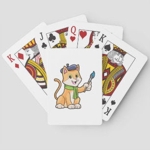 Katze als Maler mit Pinsel und Karpfen Spielkarten