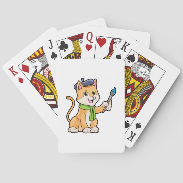 Katze als Maler mit Pinsel und Karpfen Spielkarten (Rückseite)