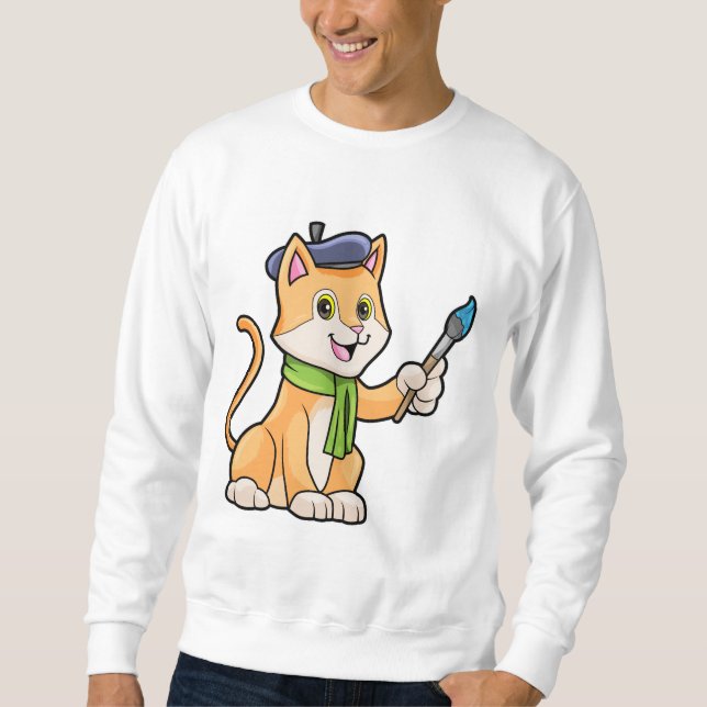 Katze als Maler mit Pinsel und Karpfen Sweatshirt (Vorderseite)
