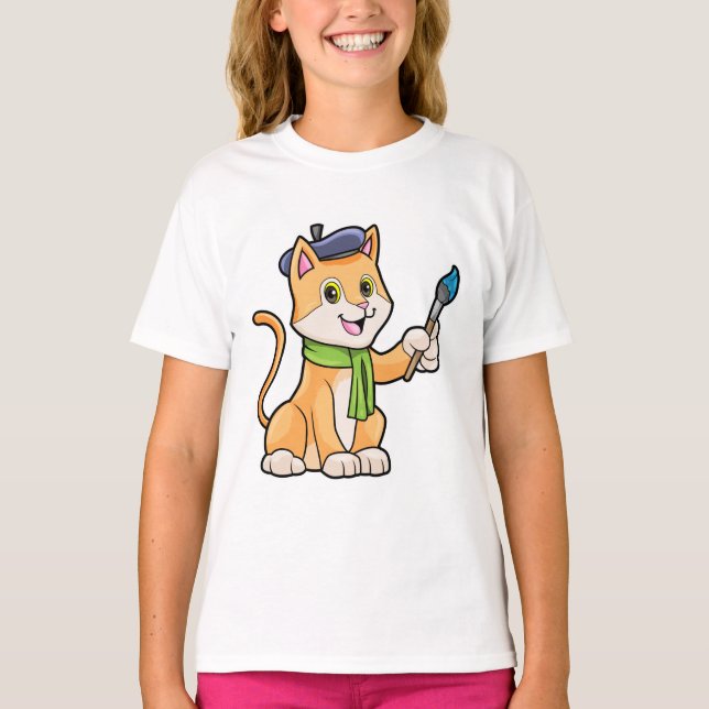 Katze als Maler mit Pinsel und Karpfen T-Shirt (Vorderseite)