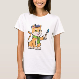 Katze als Maler mit Pinsel und Karpfen T-Shirt