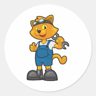 Katze als Mechanik mit Spanner Runder Aufkleber