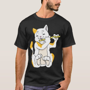Katze als Musiker mit Flöte T-Shirt