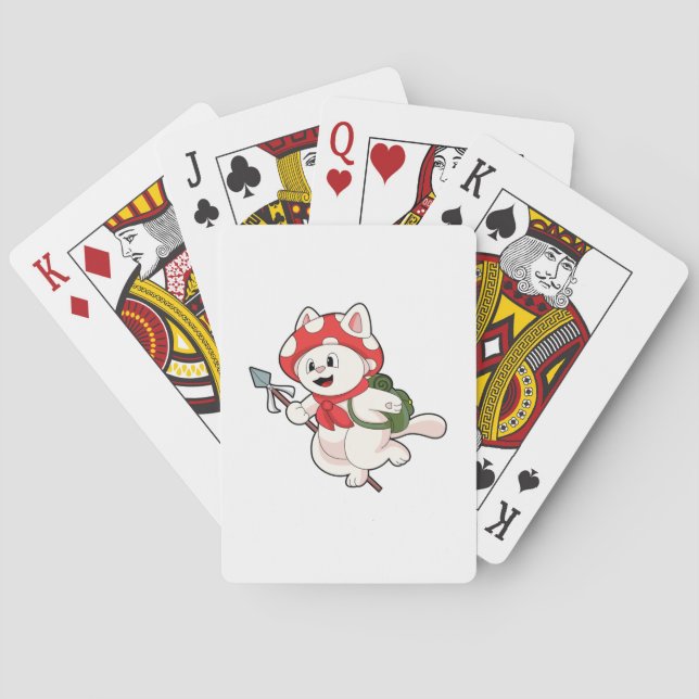 Katze als Pilzsucher mit Pilzsaal Spielkarten (Rückseite)