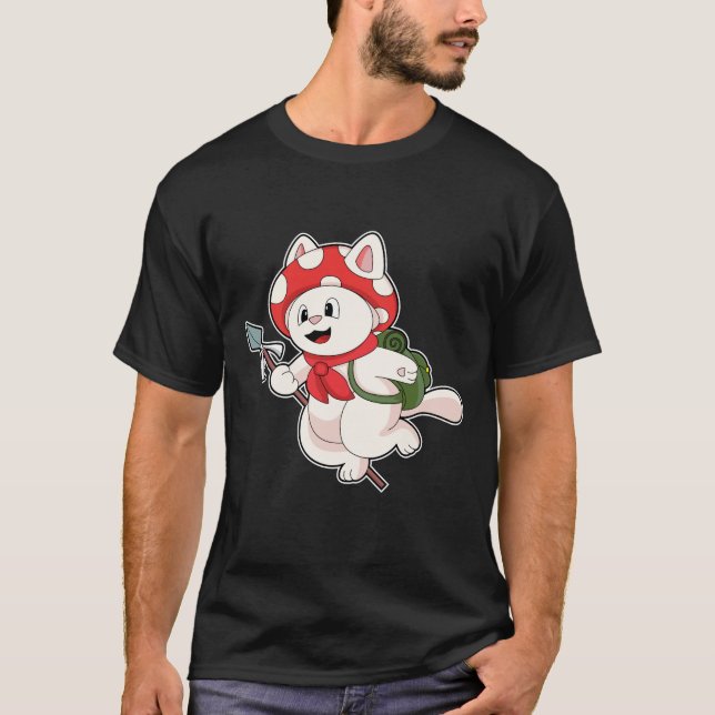 Katze als Pilzsucher mit Pilzsaal T-Shirt (Vorderseite)