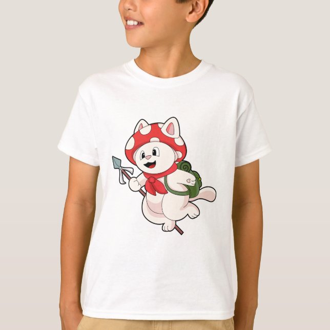 Katze als Pilzsucher mit Pilzsaal T-Shirt (Vorderseite)