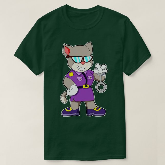 Katze als Polizistin mit Handschellen T-Shirt (Design vorne)