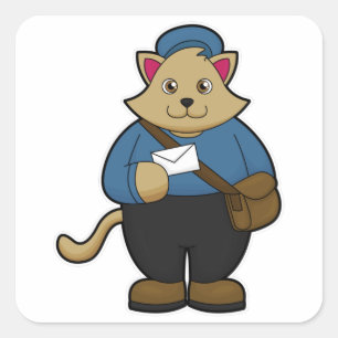 Katze als Postman mit Umschlag & Beutel Quadratischer Aufkleber