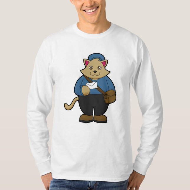 Katze als Postman mit Umschlag & Beutel T-Shirt (Vorderseite)