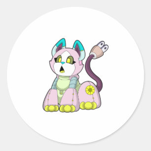 Katze als Roboter Runder Aufkleber