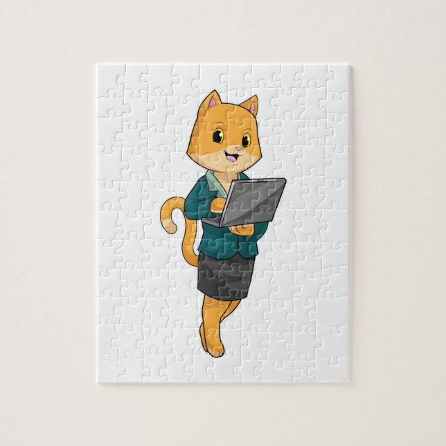 Katze als Sekretär für Laptop (Vertikal)