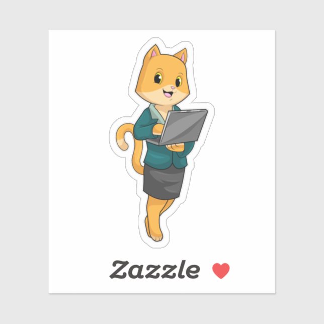 Katze als Sekretär für Laptop Aufkleber (Blatt)
