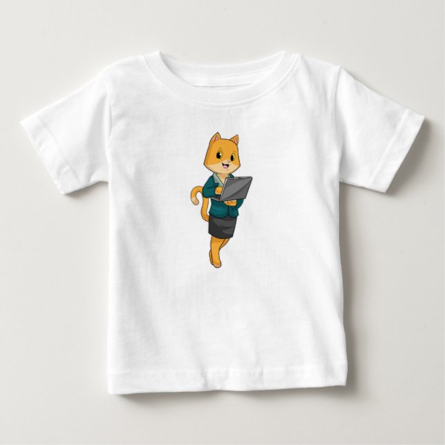Katze als Sekretär für Laptop Baby T-shirt (Vorderseite)