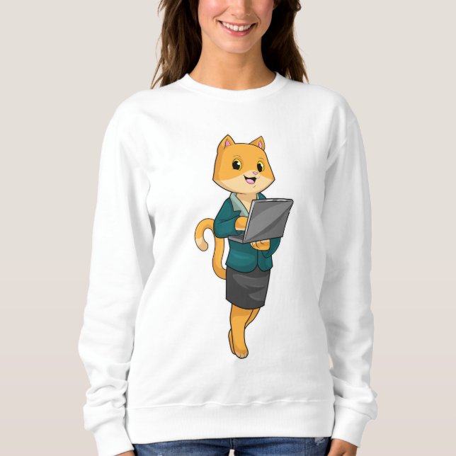 Katze als Sekretär für Laptop Sweatshirt (Vorderseite)