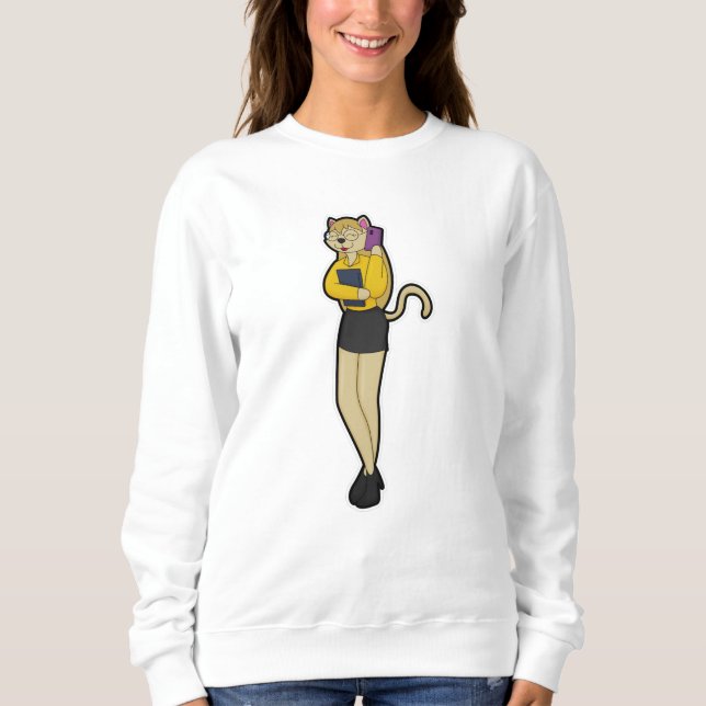 Katze als Sekretär für Laptop und Mobiltelefon Sweatshirt (Vorderseite)
