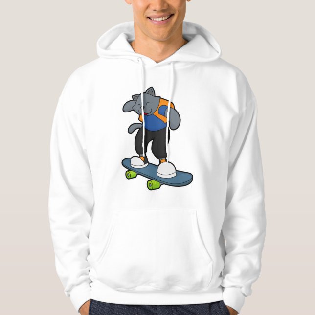 Katze als Skateboarder mit Skateboard Hoodie (Vorderseite)