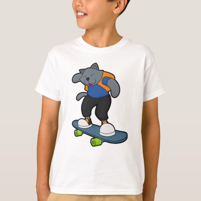 Katze als Skateboarder mit Skateboard T-Shirt (Vorderseite)